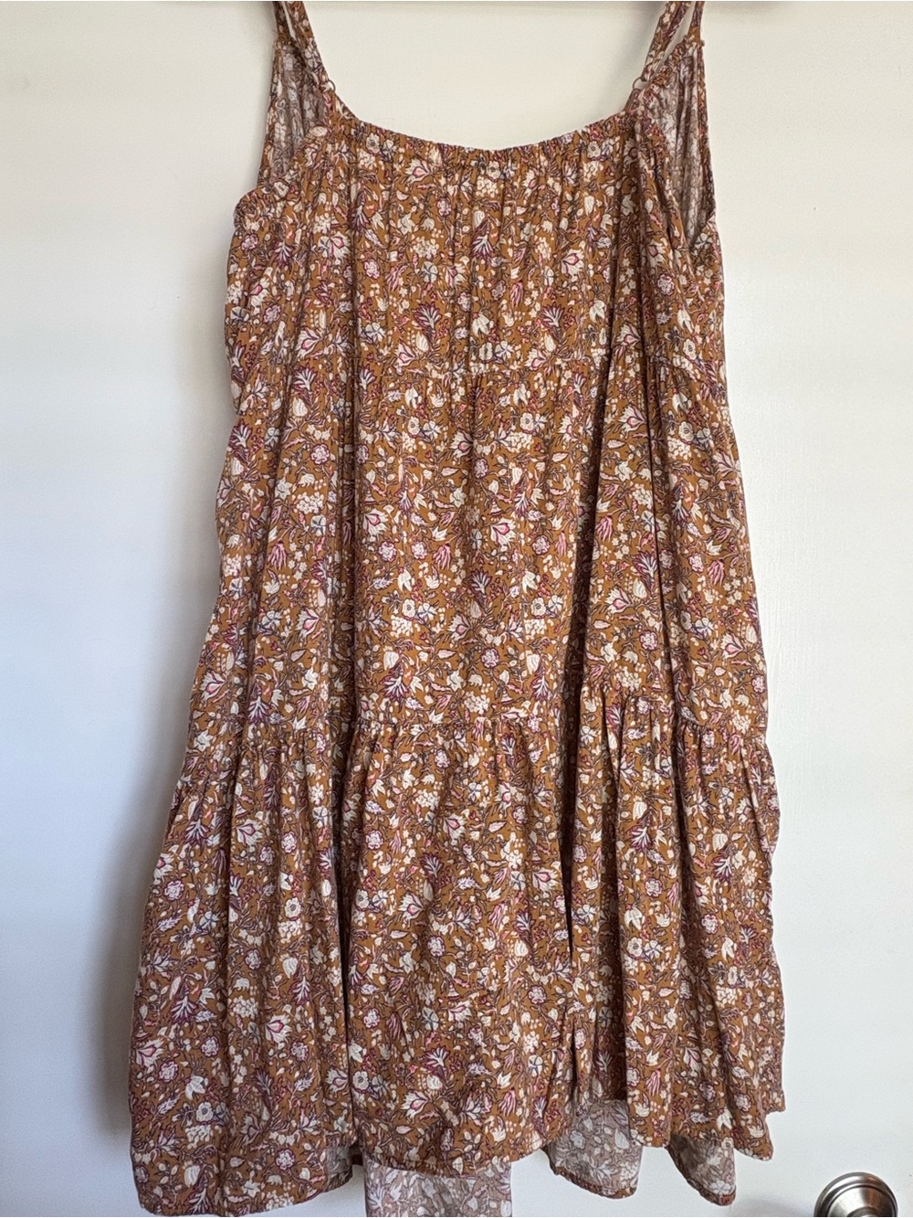 Brown Floral Tiered Spaghetti Strap Sundress - Picture 2 of 3